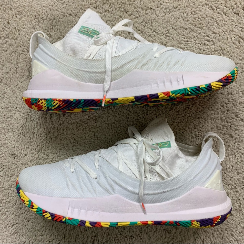 Men's UNDER ARMOUR White STEPH CURRY 5 Confetti BASKETBALL Shoes SNEAKERS  12 - Picture 2 of 6